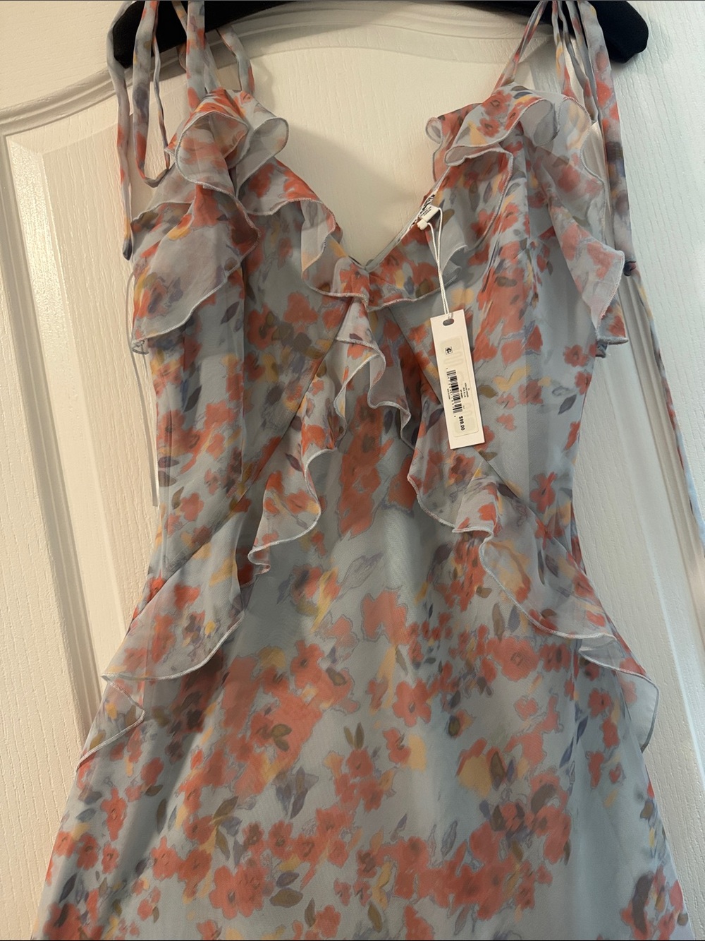 Steve Madden Floral Ruffle Maxi Dress in Light Blue and Coral XL - Picture 4 of 13